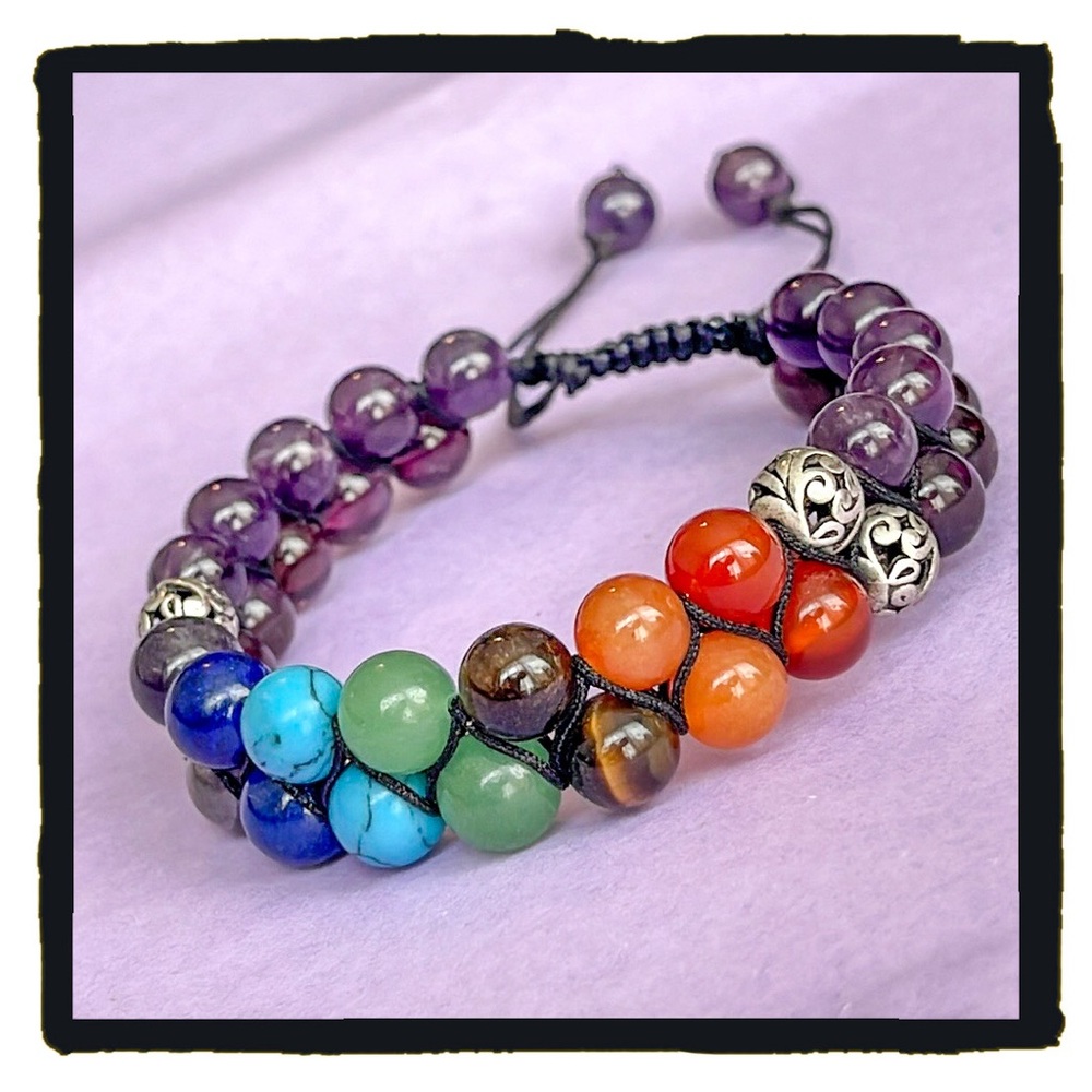 💕Beautiful Chakra Macrame Bracelet Adjustable Real Gemstones💕
